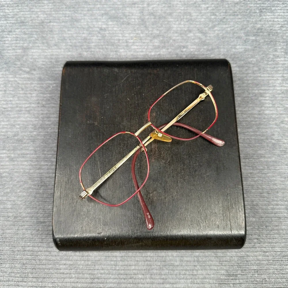 18KGP Red‎ Enamel Geometric Aviator Y2k Eyeglass Frames Clarte 803 52-14-135